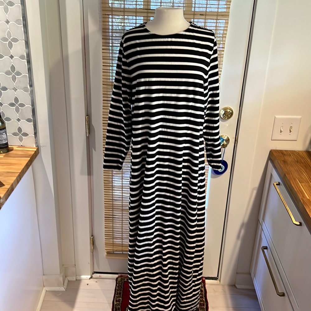J by J Crew Striped Maxi Dress Black White thick fabric 2X XXL